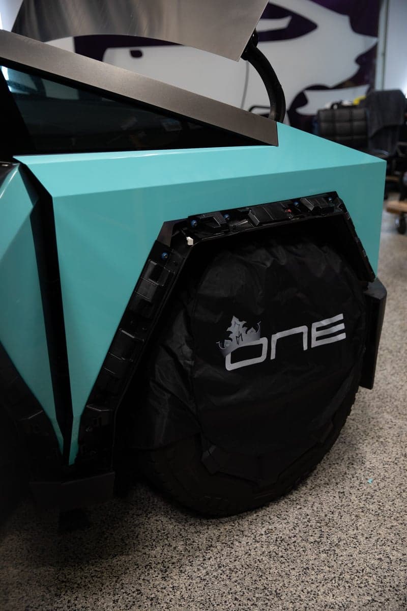Tiff Blue on a Tesla Cybertruck