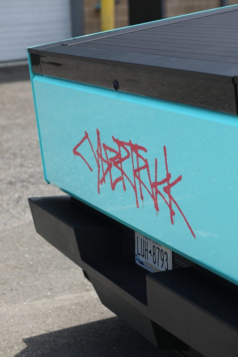 Tiff Blue on a Tesla Cybertruck