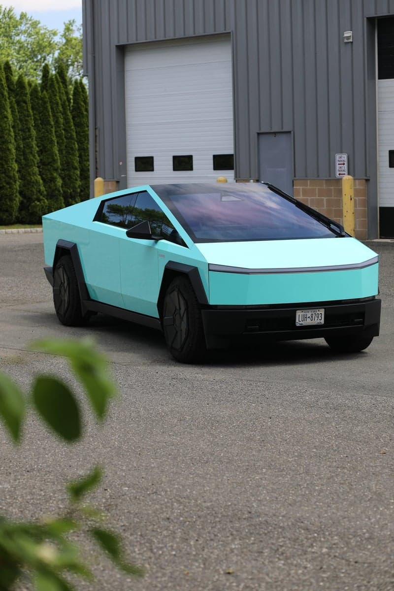 Tiff Blue on a Tesla Cybertruck