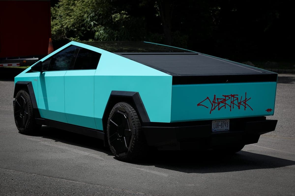 Tiff Blue on a Tesla Cybertruck